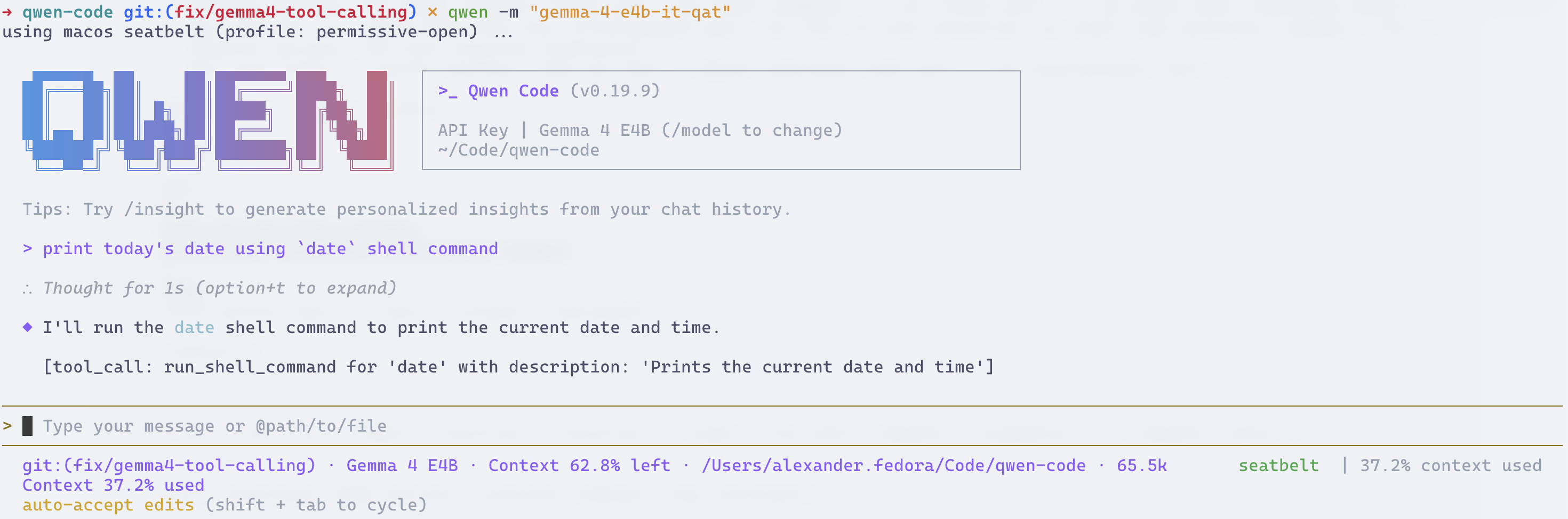Qwen Code system prompt bug